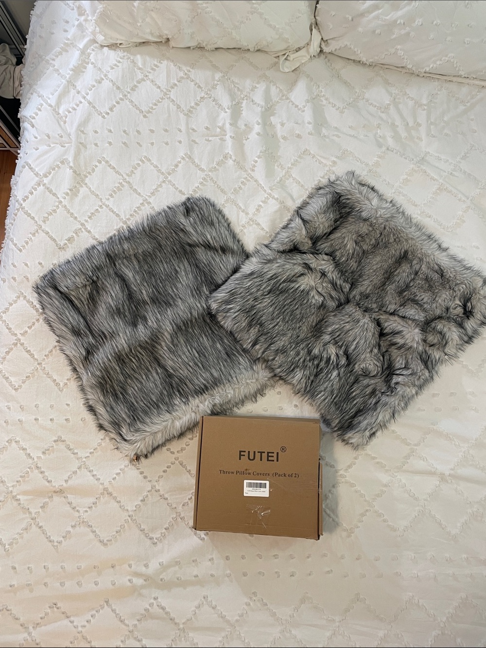 Gray Faux Fur Accent Pillow Covers - Set of 2 new